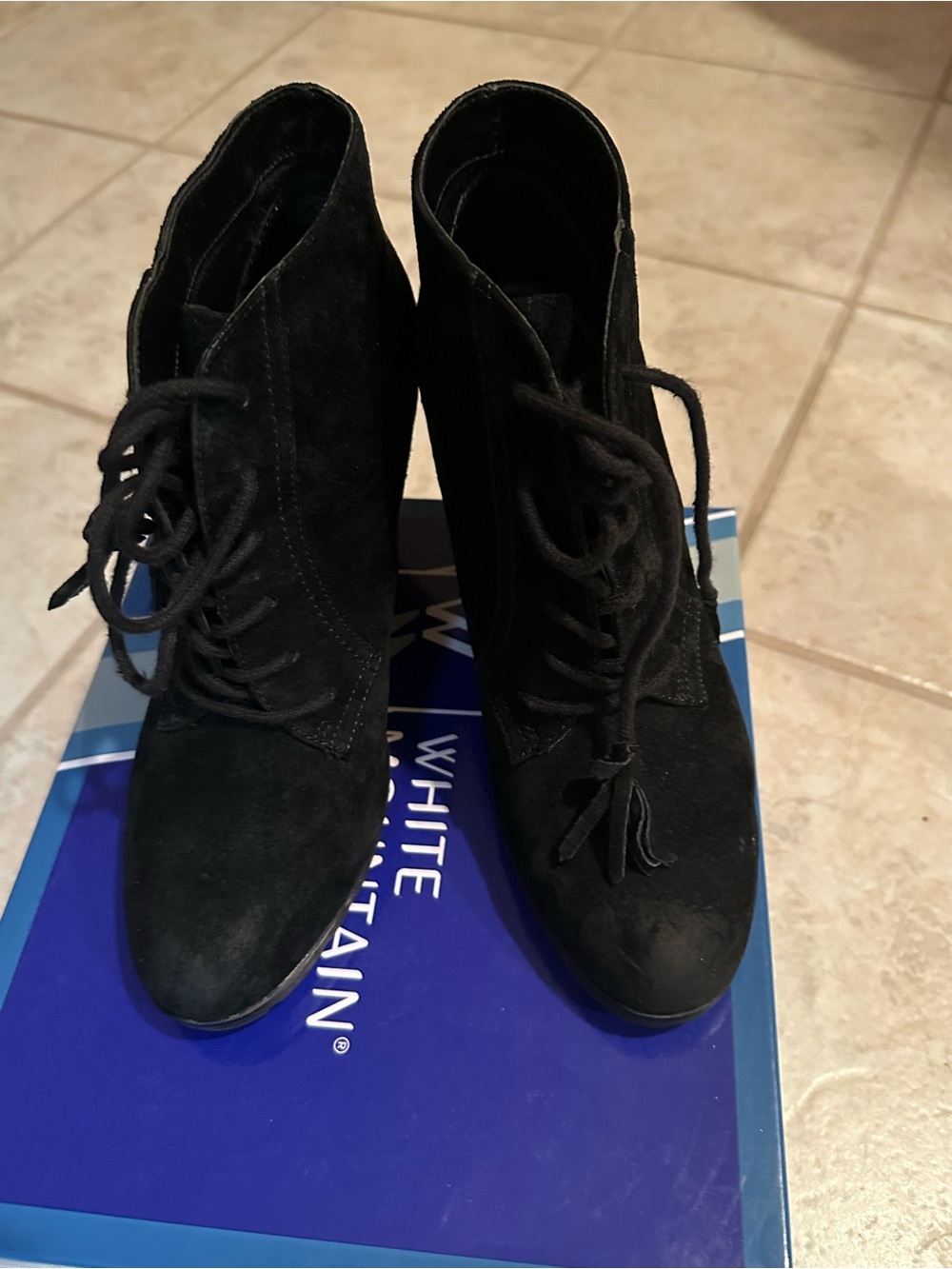 White Mountain Black Suede Lace-Up Ankle Boots
